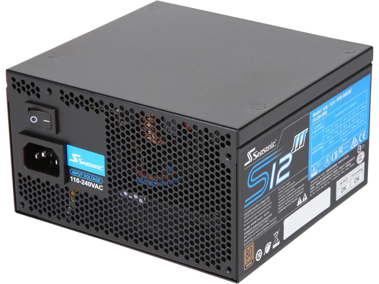 Seasonic S12III 500 SSR-500GB3 500W 80+ Bronze Power Supply, ATX12V & EPS12V, Direct Output, Smart & Silent Fan Control, 5 yr Warranty