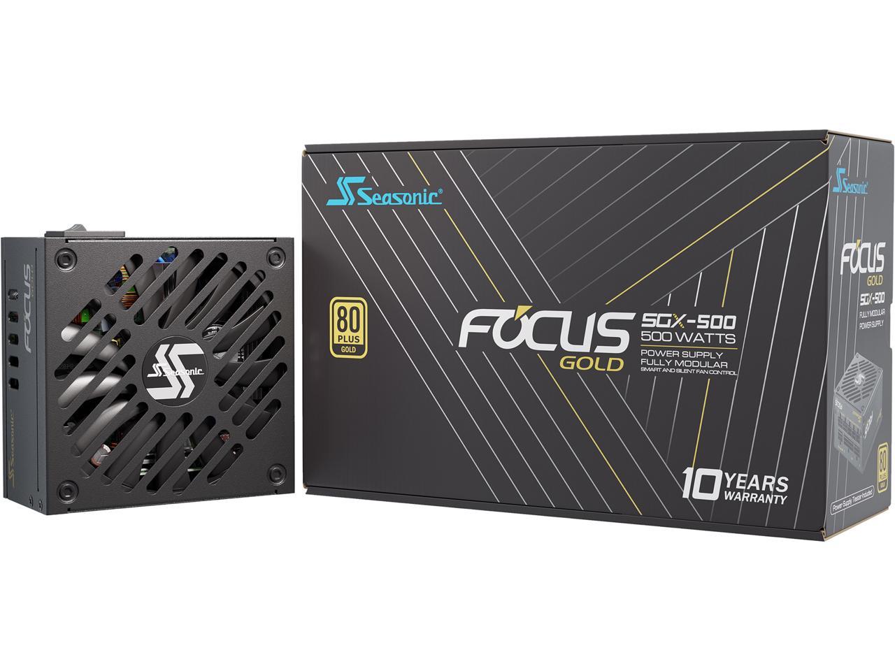 Seasonic FOCUS SGX-500, 500W 80+ Gold, Full-Modular, SFX-L Form Factor, Compact Size, Fan Control in Fanless, Silent, and Cooling Mode, 10 Year Warranty, Power Supply, SSR-500SGX.
