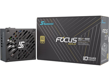 Seasonic FOCUS SGX-500, 500W 80+ Gold, Full-Modular, SFX-L Form Factor, Compact Size, Fan Control in Fanless, Silent, and Cooling Mode, 10 Year Warranty, Power Supply, SSR-500SGX.