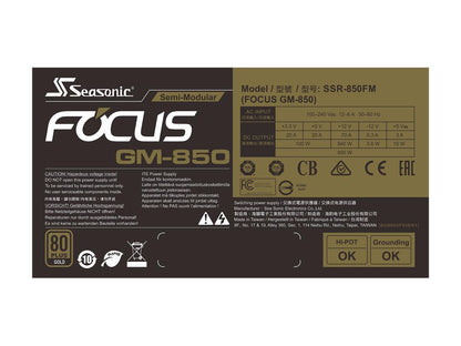 Seasonic FOCUS GM-850, 850W 80+ Gold, Semi-Modular, Fits All ATX Systems, Fan Control in Silent and Cooling Mode, 7 Year Warranty, Perfect Power Supply for Gaming and Various Application