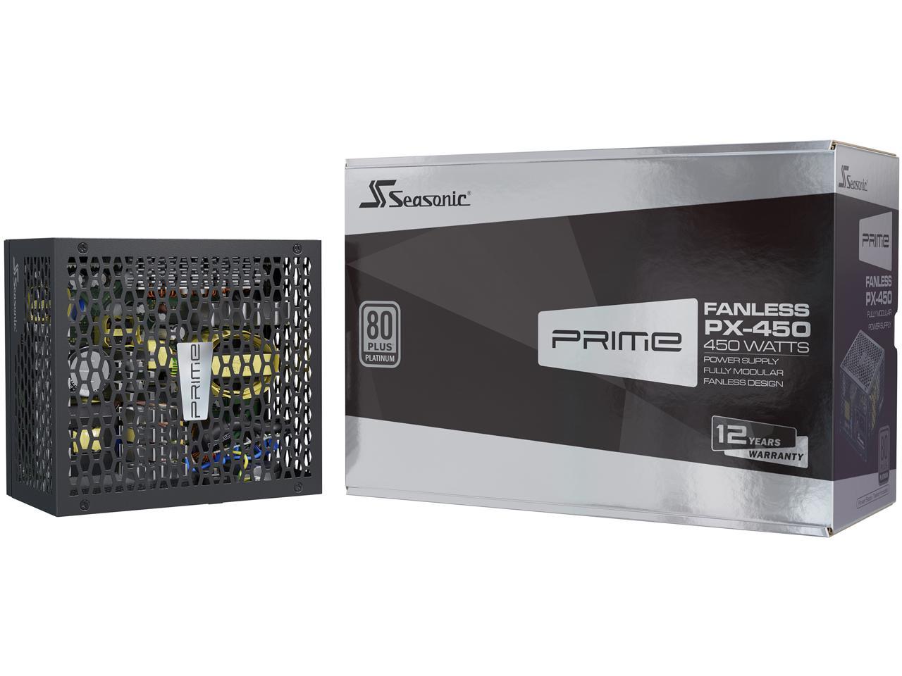 Seasonic PRIME FANLESS PX-450, 450W 80+ Platinum, Full Modular, ATX12V & EPS12V, True Fanless Design, 12 Year Warranty, Perfect Power Supply For Situations That Demand Silence From The Equipment.