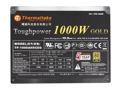 Thermaltake PS-TPD-1000MPCGUS-1 1000W ATX12V / EPS12V 80 PLUS GOLD Certified Semi-Modular Active PFC Power Supply