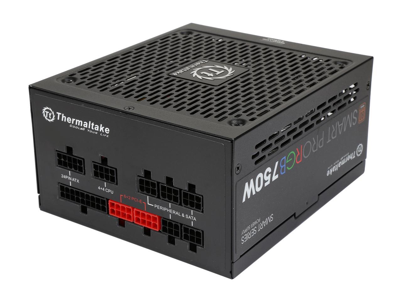 Thermaltake Smart Pro RGB 750W Smart Zero Fan SLI/CrossFire Ready Continuous Power ATX12V v2.4 / EPS v2.92 80 PLUS Bronze Certified Full Modular Power Supply PS-SPR-0750FPCBUS-R