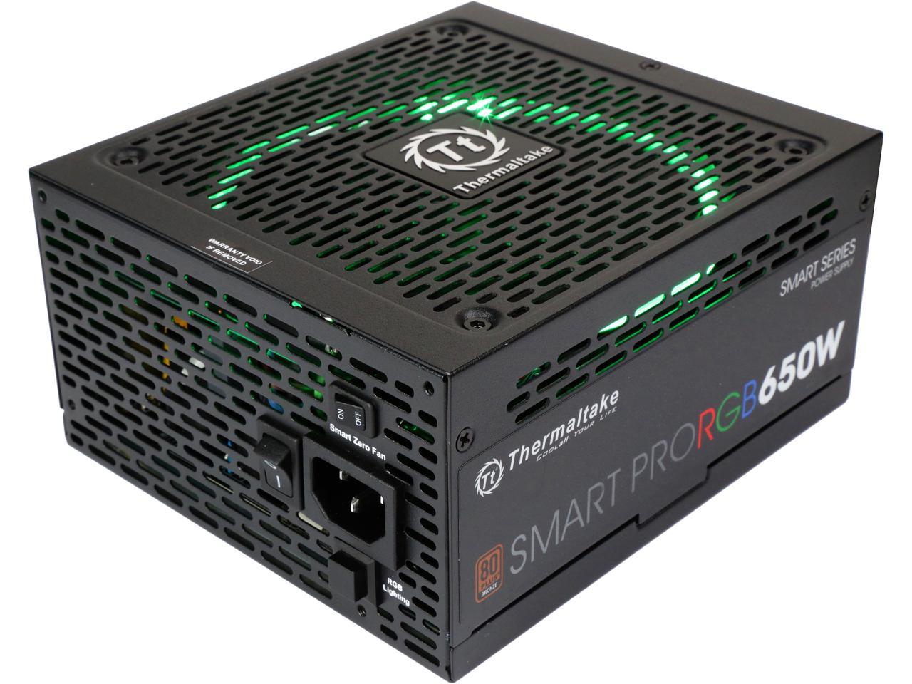 Thermaltake Smart Pro RGB 650W Smart Zero Fan SLI/CrossFire Ready Continuous Power ATX12V v2.4 / EPS v2.92 80 PLUS Bronze Certified Full Modular Power Supply PS-SPR-0650FPCBUS-R