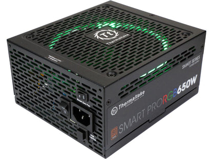 Thermaltake Smart Pro RGB 650W Smart Zero Fan SLI/CrossFire Ready Continuous Power ATX12V v2.4 / EPS v2.92 80 PLUS Bronze Certified Full Modular Power Supply PS-SPR-0650FPCBUS-R
