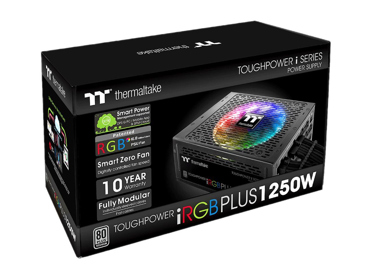 Thermaltake Toughpower iRGB Plus 1250W Digital SLI/CrossFire Ready Continuous Power ATX12V v2.31 / SSI EPS v2.92 80 PLUS TITANIUM Certified 10 Year Warranty Full Modular Active PFC Power Supply Haswell Ready PS-TPI-1250DPCTUS-T