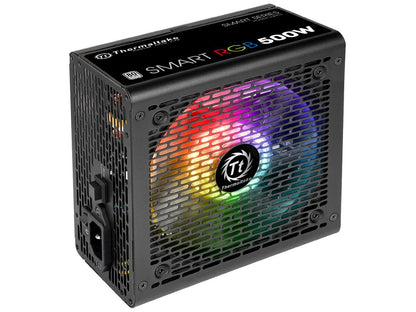 Thermaltake Smart RGB Series 500W SLI/CrossFire Ready Continuous Power ATX 12V V2.3 80 PLUS Certified 5 Year Warranty Active PFC Power Supply Haswell Ready PS-SPR-0500NHFAWU-1
