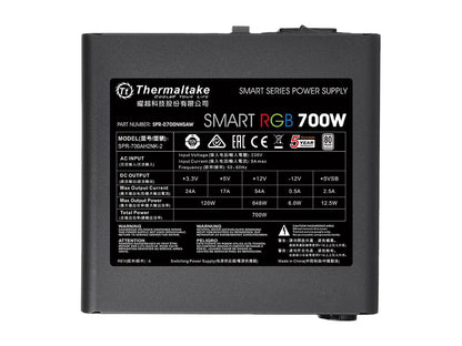 Thermaltake Smart RGB Series 700W SLI/CrossFire Ready Continuous Power ATX 12V V2.3 80 PLUS Certified 5 Year Warranty Active PFC Power Supply Haswell Ready PS-SPR-0700NHFAWU-1