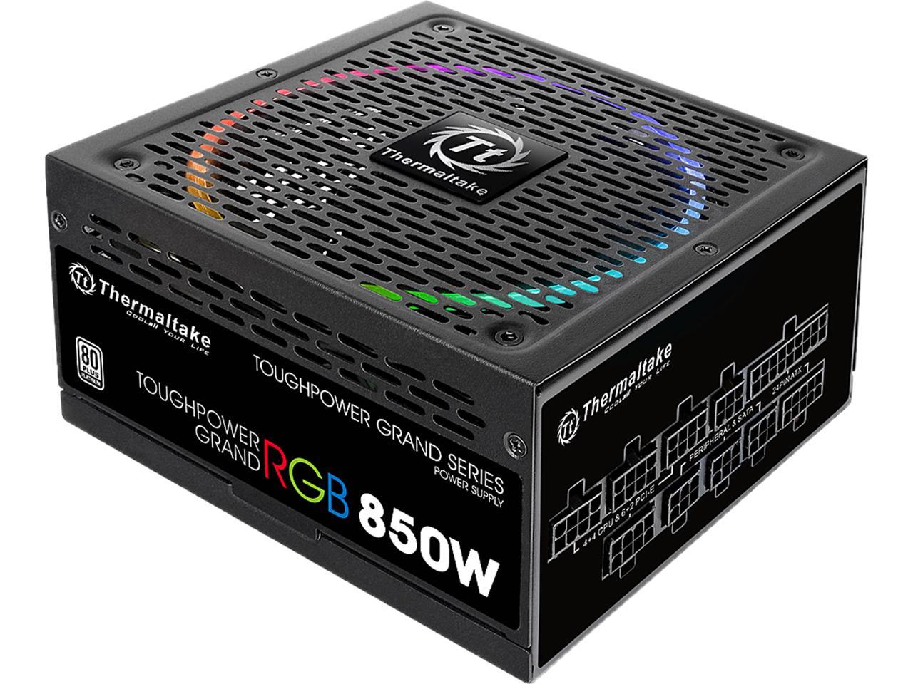 Thermaltake Toughpower Grand RGB 850W SLI/CrossFire Ready Continuous Power RGB LED Smart Zero Fan ATX12V v2.4 / EPS v2.92 80 PLUS PLATINUM Certified 10 Year Warranty Full Modular Power Supply PS-TPG-0850F1FAPU-1