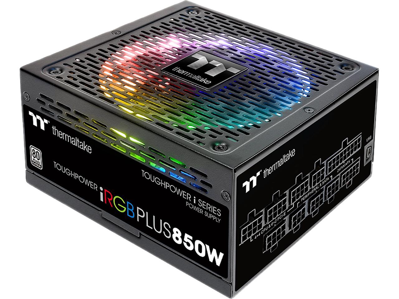 Thermaltake Toughpower iRGB Plus 850W Digital SLI/CrossFire Ready Continuous Power Digital RGB LED Smart Zero Fan ATX12V v2.4 / SSI EPS v2.92 80 PLUS PLATINUM Certified 10 Year Warranty Full Modular Power Supply PS-TPI-0850F2FDPU-1