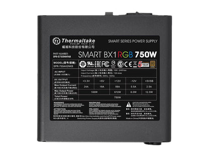 Thermaltake Smart BX1 RGB 750W Bronze SLI/ CrossFire Ready Continuous Power RGB LED ATX12V v2.3 / EPS v2.92 80 PLUS Bronze Certified 5 Year Warranty Non Modular Power Supply PS-SPR-0750NHFABU-1