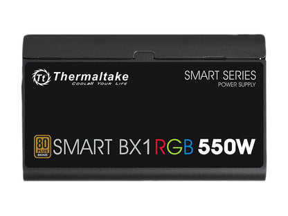 Thermaltake Smart BX1 RGB 550W Bronze SLI/ CrossFire Ready Continuous Power RGB LED ATX12V v2.3 / EPS v2.92 80 PLUS Bronze Certified 5 Year Warranty Non Modular Power Supply PS-SPR-0550NHFABU-1