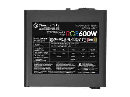 Thermaltake Toughpower GX1 RGB 600W ATX 12V v2.4 and EPS v2.92 80 PLUS GOLD Certified Active PFC Power Supply PS-TPD-0600NHFAGU-1