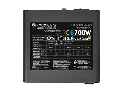 Thermaltake Toughpower GX1 RGB 700W ATX 12V v2.4 and EPS v2.92 80 PLUS GOLD Certified Non-Modular Active PFC Power Supply, PS-TPD-0700NHFAGU-1