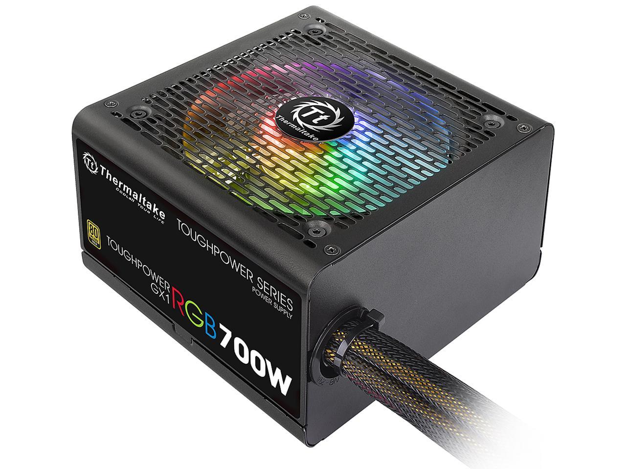 Thermaltake Toughpower GX1 RGB 700W ATX 12V v2.4 and EPS v2.92 80 PLUS GOLD Certified Non-Modular Active PFC Power Supply, PS-TPD-0700NHFAGU-1