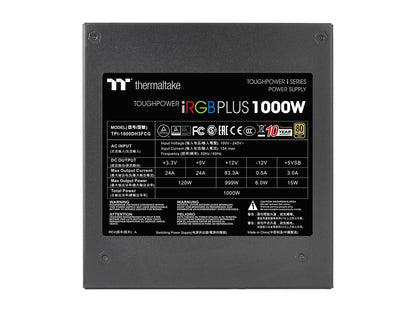 Thermaltake Toughpower iRGB PLUS 1000W 80+ Gold SLI/ CrossFire Ready RGB LED ATX12V v2.4/ EPS v2.92 10 Year Warranty Fully Modular Digital Power Supply PS-TPI-1000F3FDGU-1