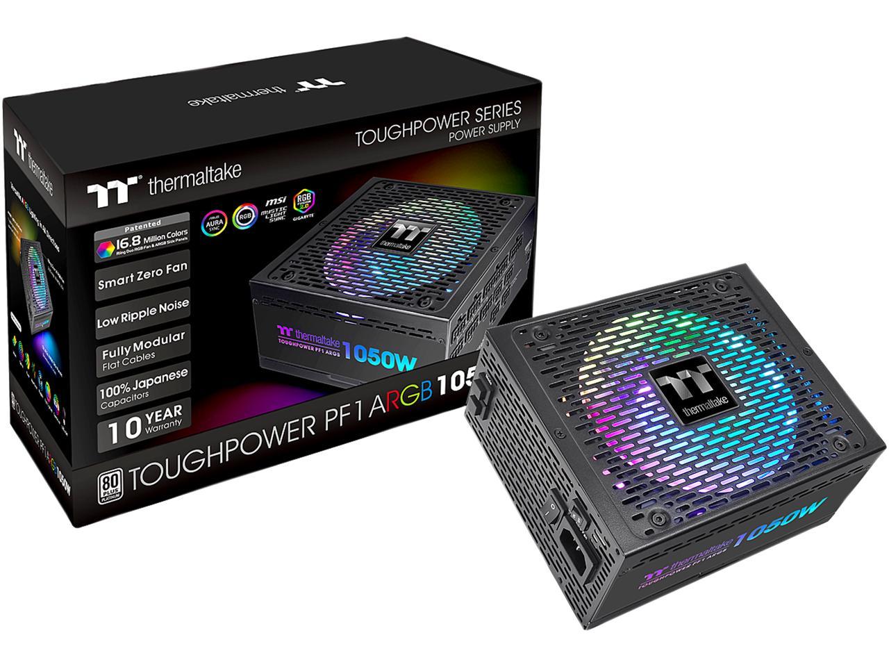 Thermaltake Toughpower PF1 ARGB 1050W 80+ Platinum 16.8 Million Colors 18 Addressable LEDs 5V Motherboard Sync/Analog Controlled SLI Full Modular Power Supply PS-TPD-1050F3FAPU-1