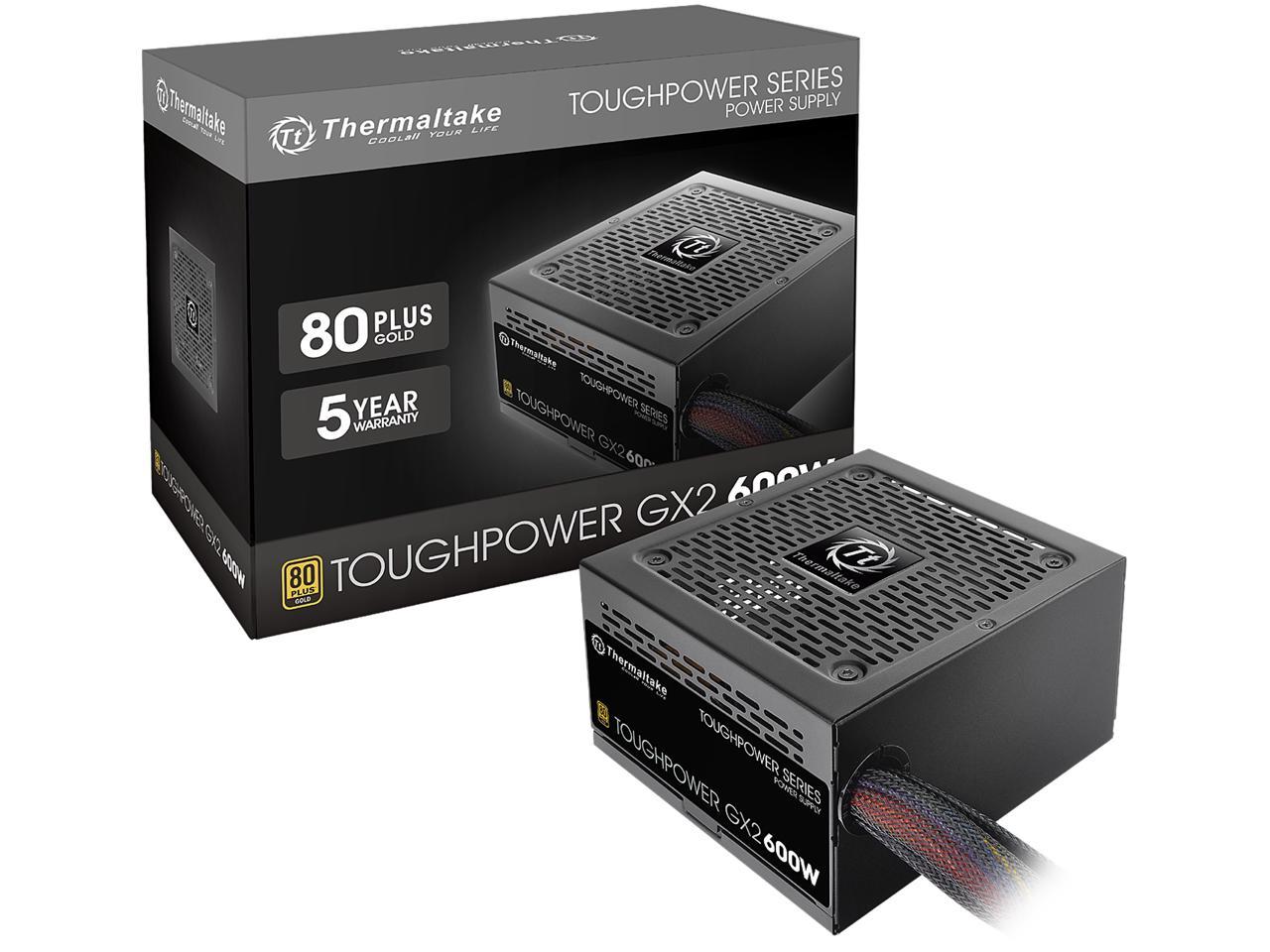 Thermaltake Toughpower GX2 80+ Gold 600W SLI/Crossfire Ready Continuous Power ATX 12V V2.4/EPS V2.92 Non Modular Power Supply 5 Year Warranty PS-TPD-0600NNFAGU-2