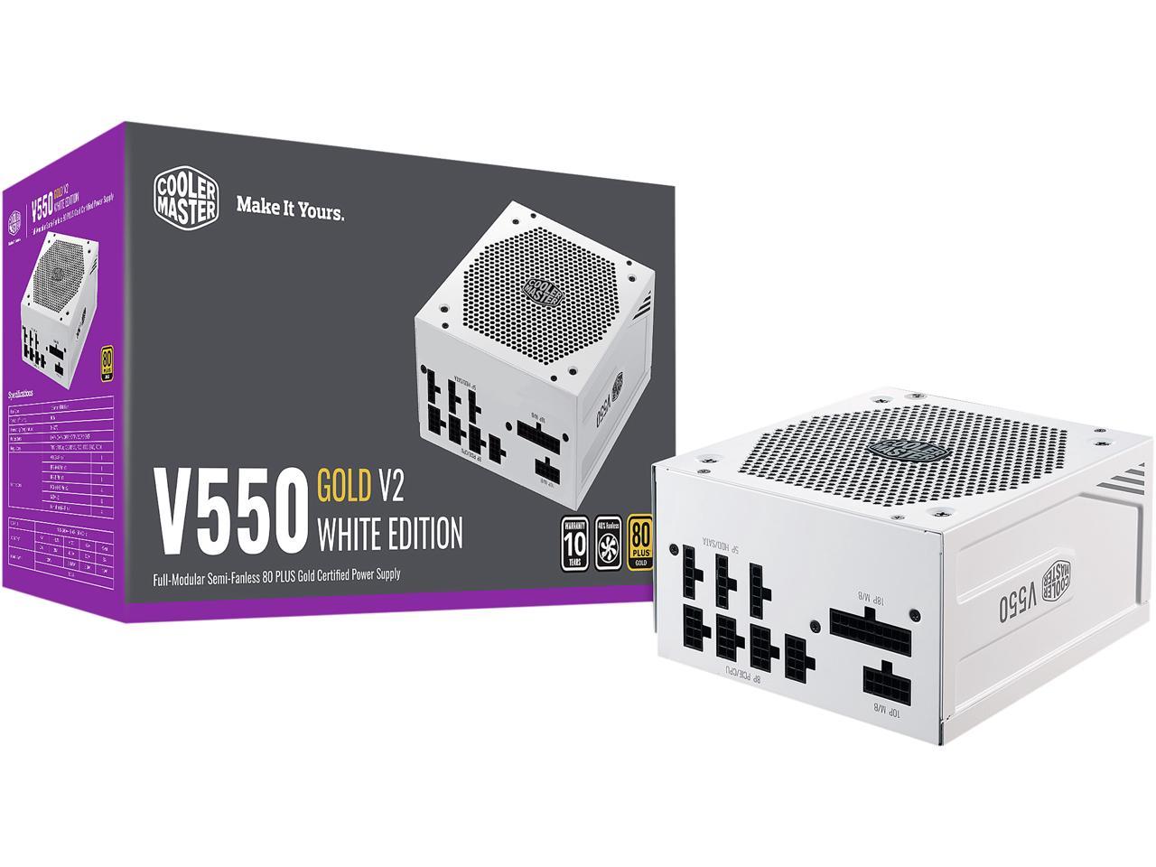 Cooler Master V550 Gold White Edition V2 Full Modular, 550W, 80+ Gold Efficiency, Semi-fanless Operation, 16AWG PCIe High-efficiency Cables, 10 Year Warranty