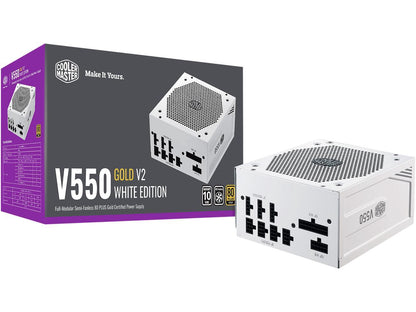 Cooler Master V550 Gold White Edition V2 Full Modular, 550W, 80+ Gold Efficiency, Semi-fanless Operation, 16AWG PCIe High-efficiency Cables, 10 Year Warranty