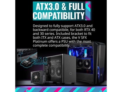 Cooler Master V850 SFX Gold Full Modular, 850W, 80+ Gold Efficiency, ATX Bracket Included, Quiet FDB Fan, SFX Form Factor, 10 Year Warranty