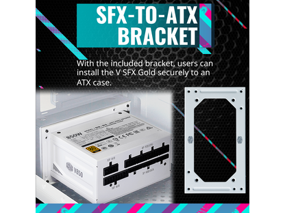 Cooler Master V850 SFX Gold White Edition Full Modular, 850W, 80+ Gold Efficiency, ATX Bracket Included, Quiet FDB Fan, SFX Form Factor, 10 Year Warranty