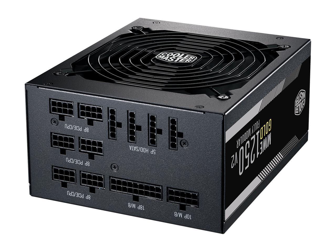 Cooler Master MWE Gold 1250 V2 Fully Modular, 1250W, 80+ Gold Efficiency, Quiet 140mm FDB Fan, 2 EPS Connectors, High Temperature Resilience, 10 Year Warranty
