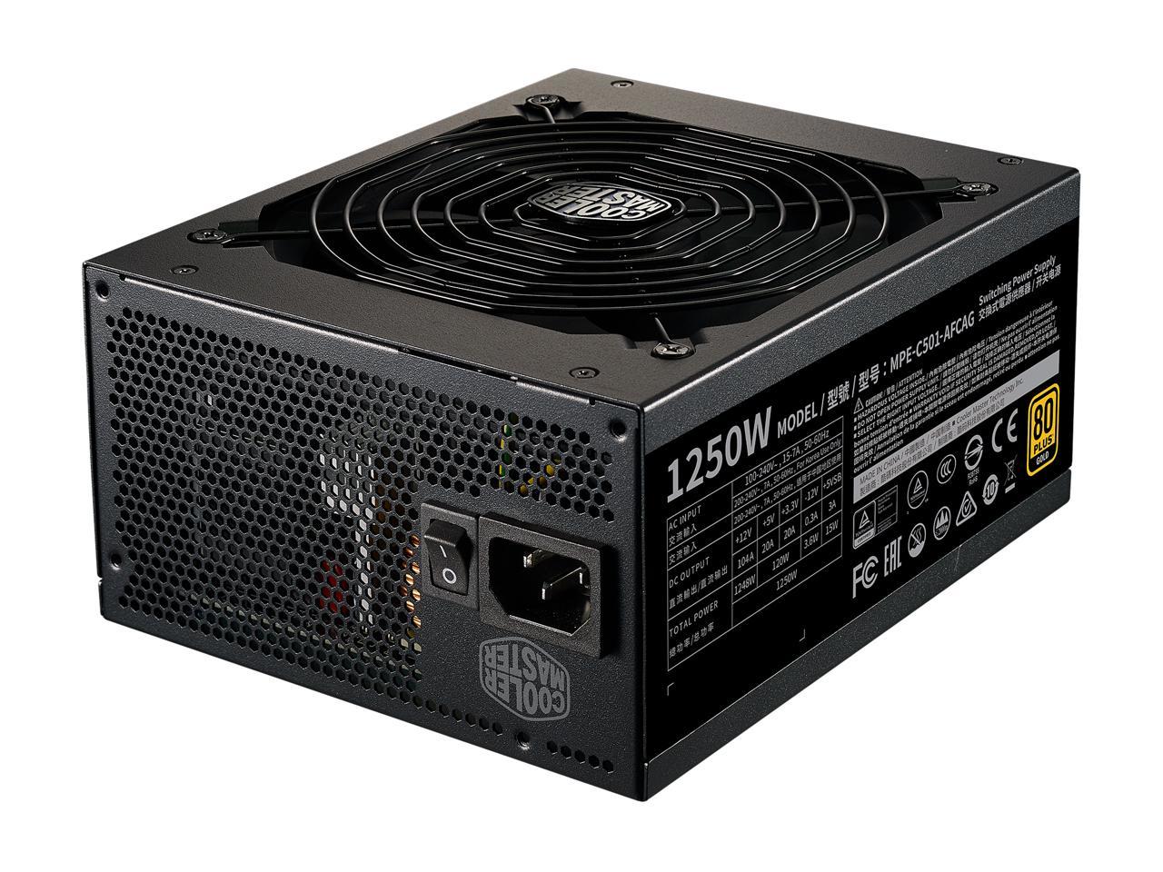 Cooler Master MWE Gold 1250 V2 Fully Modular, 1250W, 80+ Gold Efficiency, Quiet 140mm FDB Fan, 2 EPS Connectors, High Temperature Resilience, 10 Year Warranty