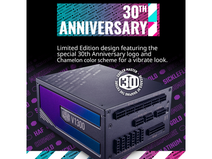 Cooler Master V1300 Platinum 30th Anniversary Fully Modular, 1300W, 80+ Platinum, 135mm FDB Silent Fan, Single/Multi-Rail Switch, Intel ATX 12V Ver 2.53, 100% Japanese Capacitors (MPZ-D001-AFBAPV-WU)