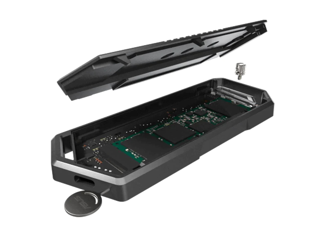 ASUS ROG STRIX Arion Aluminum Alloy M.2 NVMe SSD External Portable Enclosure Case Adapter, USB 3.2 Gen 2 Type-C (10 Gbps), USB-C to C and USB-C to A Cables, Fits PCIe 2280/2260/2242/2230 M Key/B+M Key