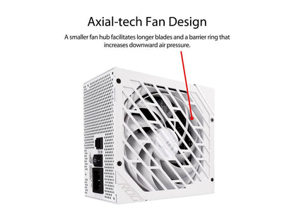 ASUS ROG STRIX 850G 850W White Edition Power Supply, ROG Heatsinks, Axial-tech Fan Design, Dual Ball Fan Bearings, 0dB Technology, 80 PLUS Gold Certification, Fully Modular Cables, 10-year Warranty