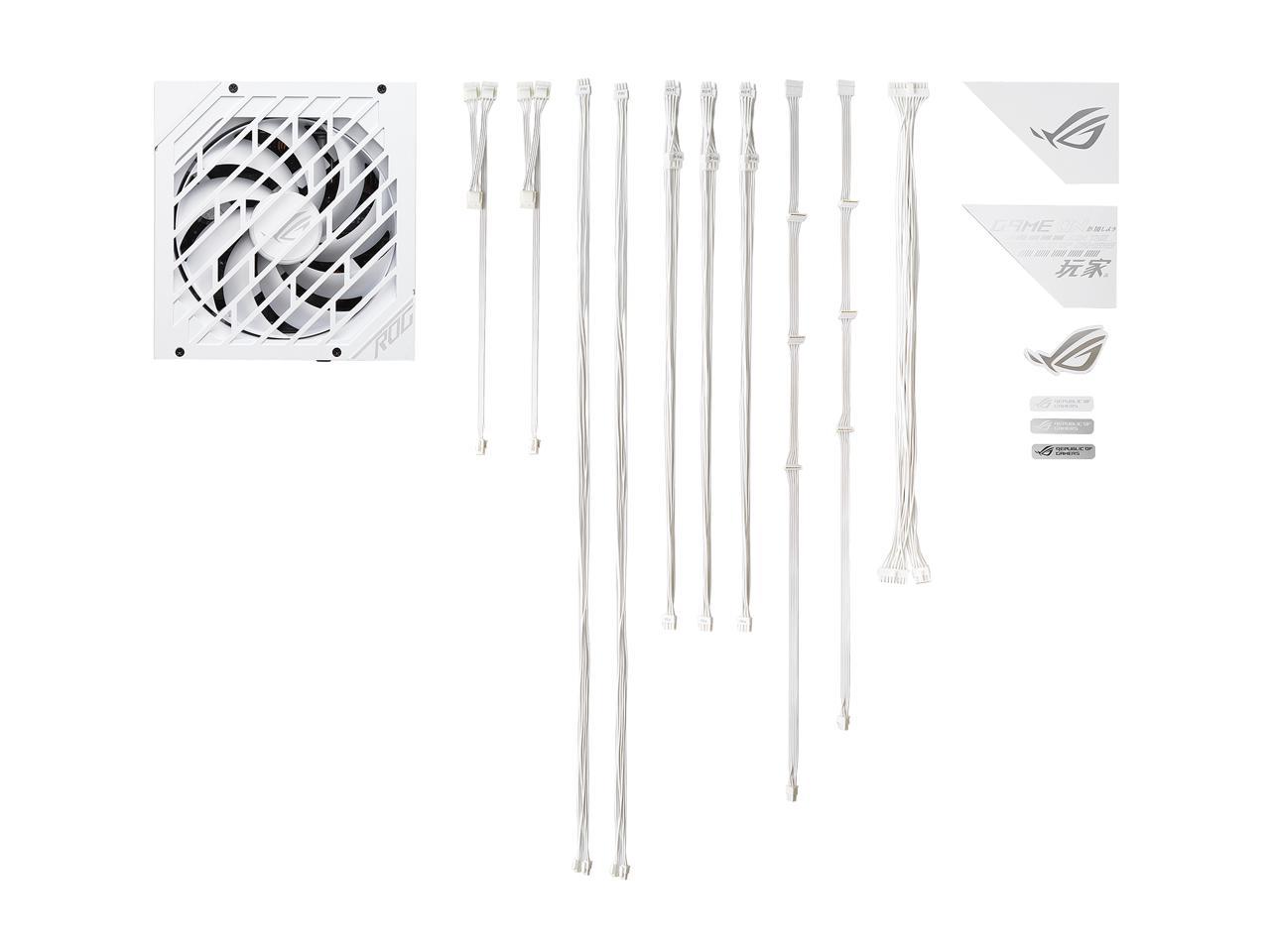 ASUS ROG STRIX 850G 850W White Edition Power Supply, ROG Heatsinks, Axial-tech Fan Design, Dual Ball Fan Bearings, 0dB Technology, 80 PLUS Gold Certification, Fully Modular Cables, 10-year Warranty