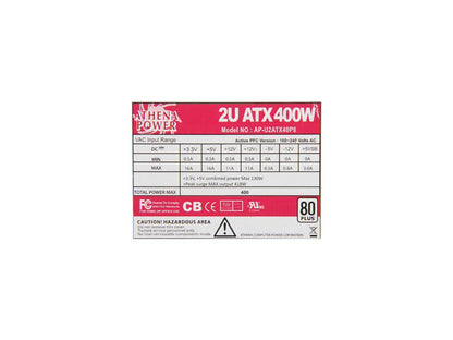 Athena Power AP-U2ATX40P8 20+4Pin 400W Single 2U EPS 80 PLUS Server Power Supply