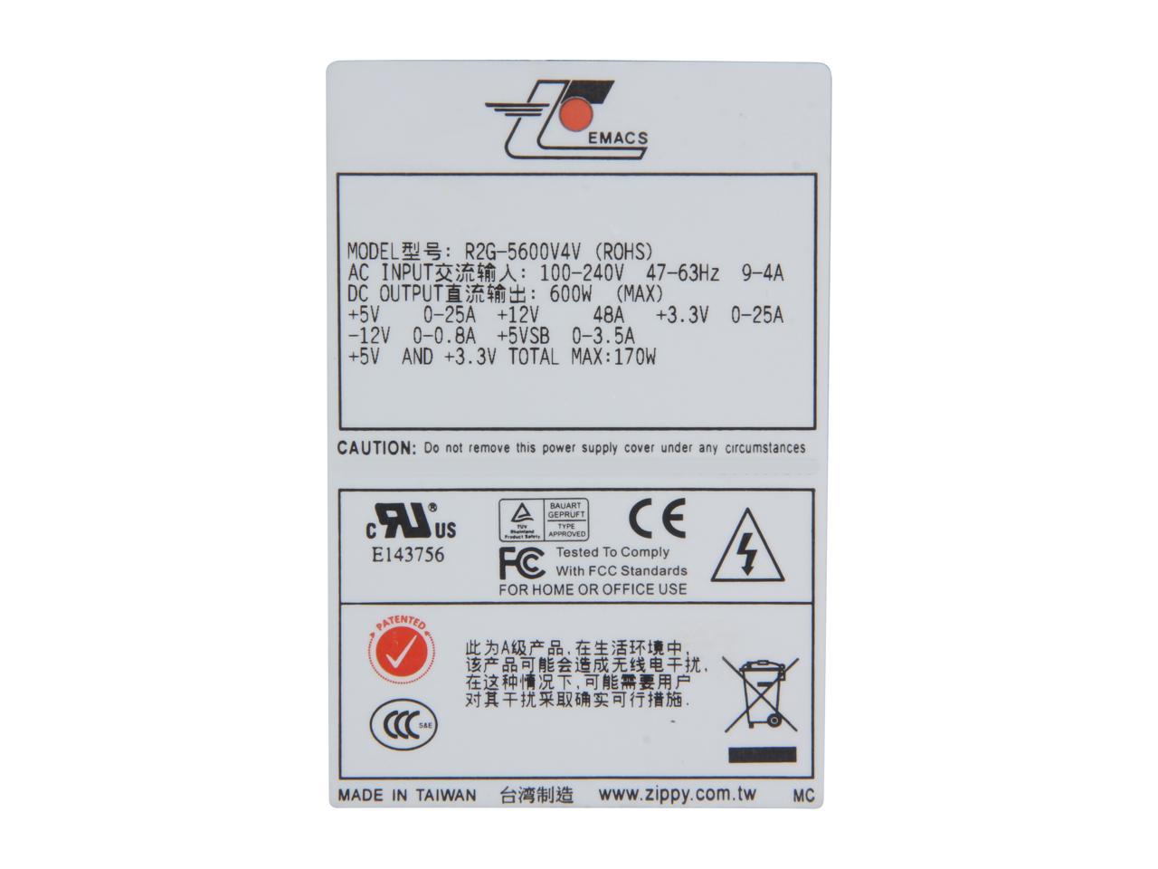 Athena Power R2G-5600V4V 600W Mini Redundant 2U Server Power Supply - OEM
