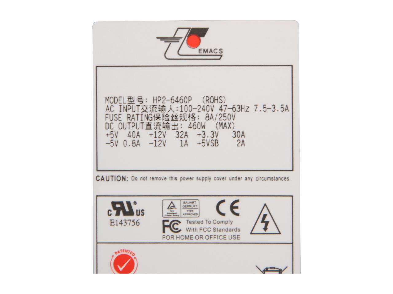 Athena Power Zippy HP2-6460P 460W Single PS2 Server Power Supply