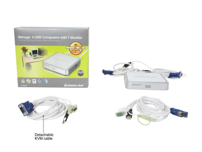 IOGEAR GCS634U MiniView USB KVM Switch with audio and cables