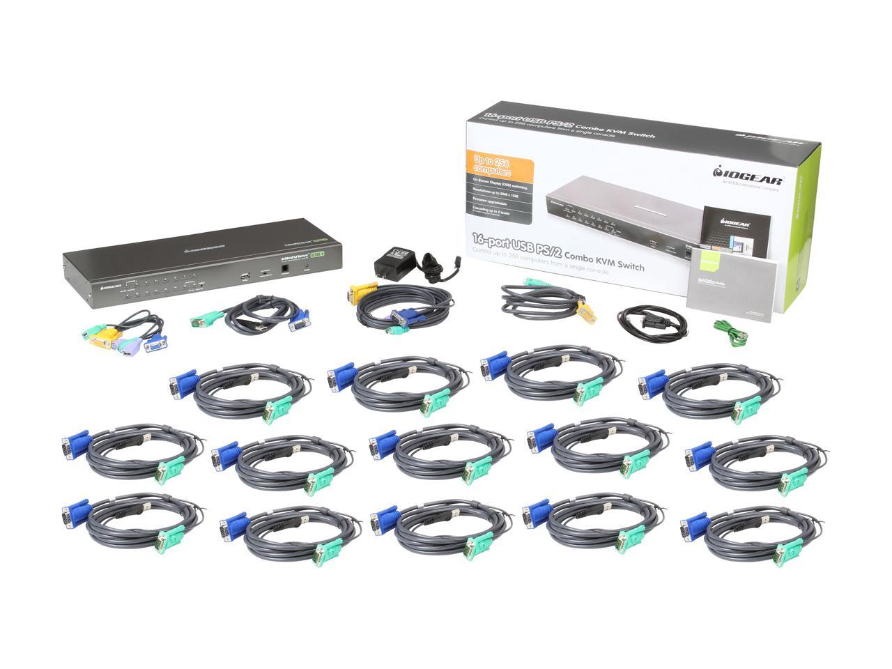 IOGEAR GCS1716KITUTAA 16-Port USB PS/2 Combo KVM Switch with USB KVM Cables