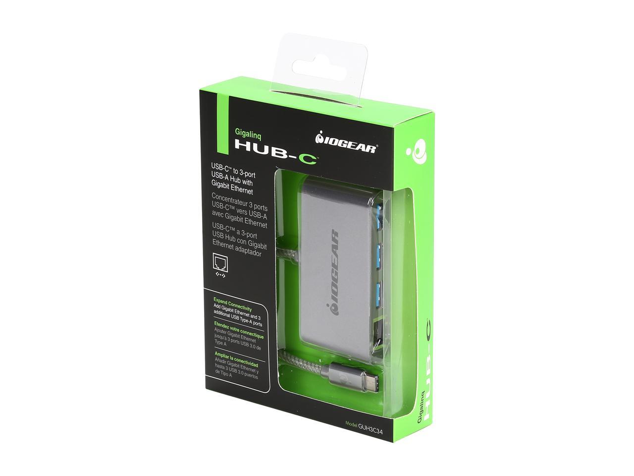 IOGEAR GUH3C34 HUB-C Gigalinq USB-C to USB-A Hub with Ethernet Adapter