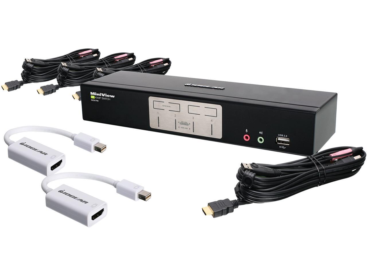 IOGEAR GCS1794MDPKITÂ 4-Port HDMI and Mini DisplayPort KVMP Kit with USB Hub and Audio