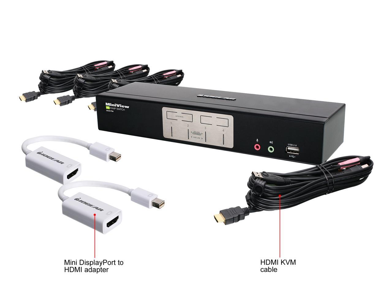 IOGEAR GCS1794MDPKITÂ 4-Port HDMI and Mini DisplayPort KVMP Kit with USB Hub and Audio