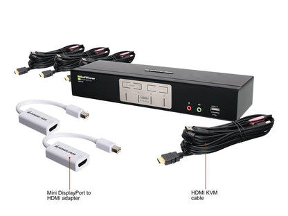 IOGEAR GCS1794MDPKITÂ 4-Port HDMI and Mini DisplayPort KVMP Kit with USB Hub and Audio