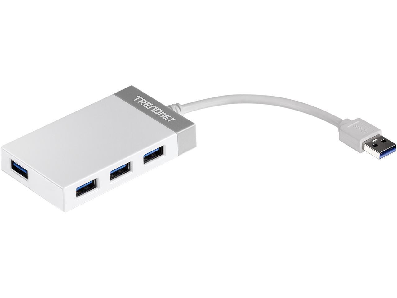 TRENDnet TU3-H4E 4-Port USB 3.0 Mini Hub with integrated 14cm (5.5 in) USB 3.0 Cable for Windows, Mac OS, MacBook, and Surface Pro
