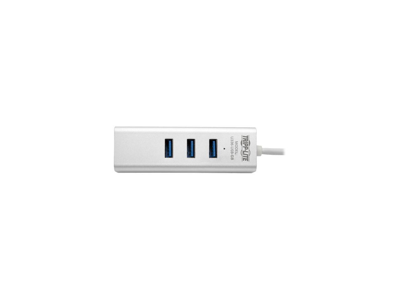 Tripp Lite USB 3.0 SuperSpeed to Gigabit Ethernet (GbE) NIC Network Adapter with 3 Port USB 3.0 Hub, USB Type-A (U336-U03-GB)