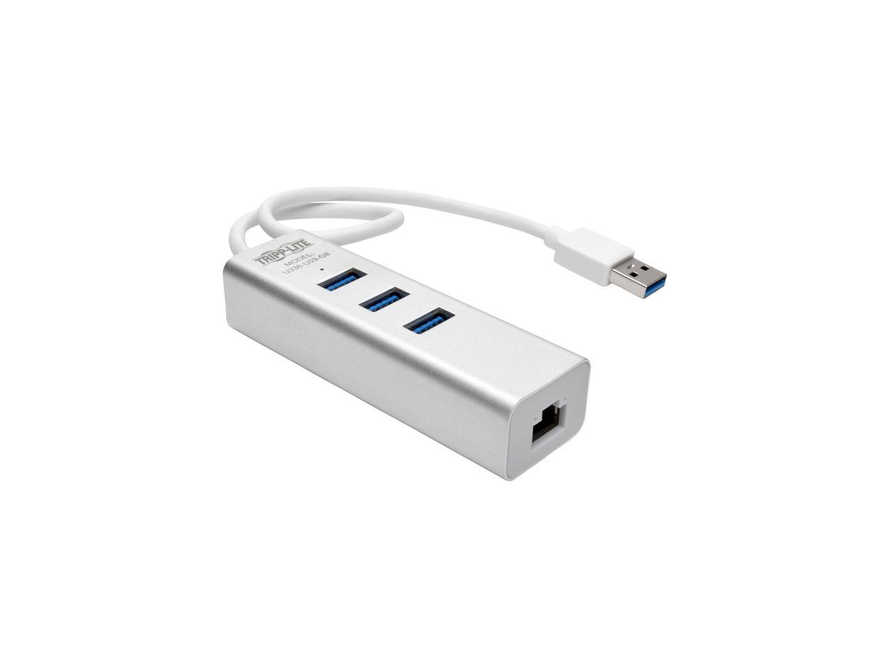 Tripp Lite USB 3.0 SuperSpeed to Gigabit Ethernet (GbE) NIC Network Adapter with 3 Port USB 3.0 Hub, USB Type-A (U336-U03-GB)