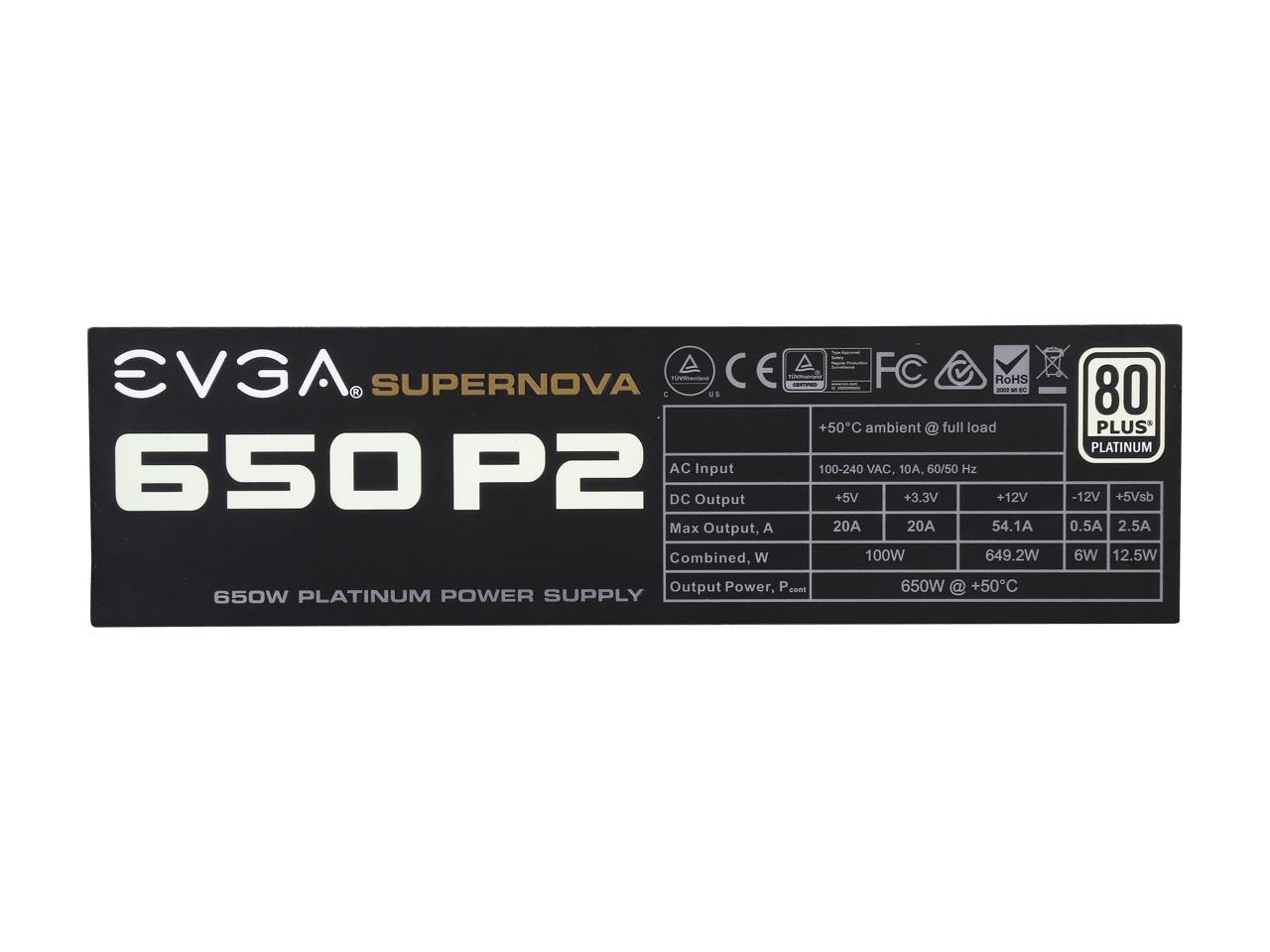 EVGA SuperNOVA 650 P2 220-P2-0650-X1 80+ PLATINUM 650W Fully Modular EVGA ECO Mode Includes FREE Power On Self Tester Power Supply