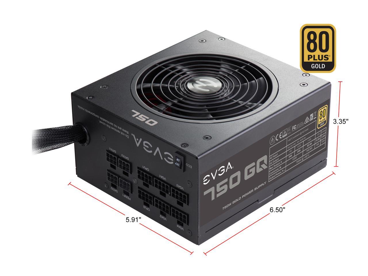 EVGA 750 GQ, 80+ GOLD 750W, Semi Modular, EVGA ECO Mode, 5 Year Warranty, Power Supply 210-GQ-0750-V1