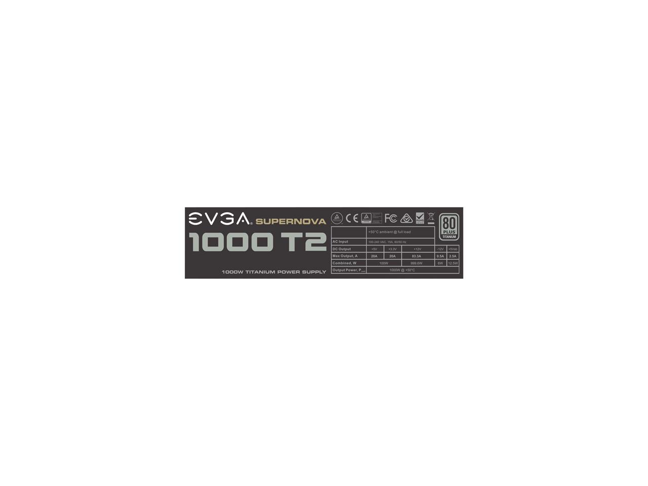 EVGA SuperNOVA 1000 T2 220-T2-1000-X1 80+ TITANIUM 1000W Fully Modular EVGA ECO Mode Includes FREE Power On Self Tester Power Supply