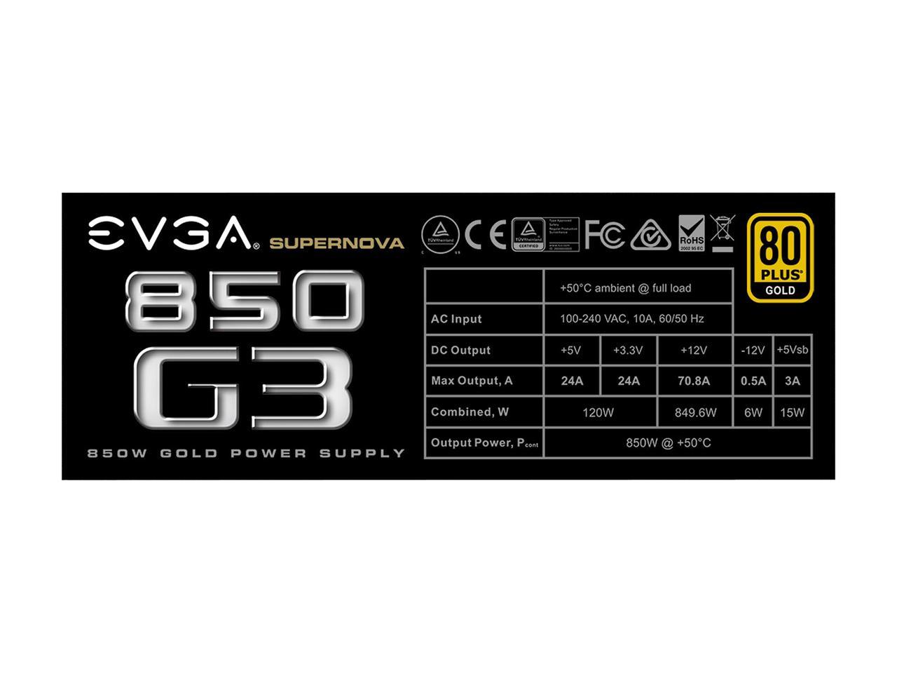 EVGA SuperNOVA 850 G3, 220-G3-0850-X1, 80+ GOLD, 850W Fully Modular, EVGA ECO Mode with New HDB Fan, Includes FREE Power On Self Tester, Compact 150mm Size, Power Supply