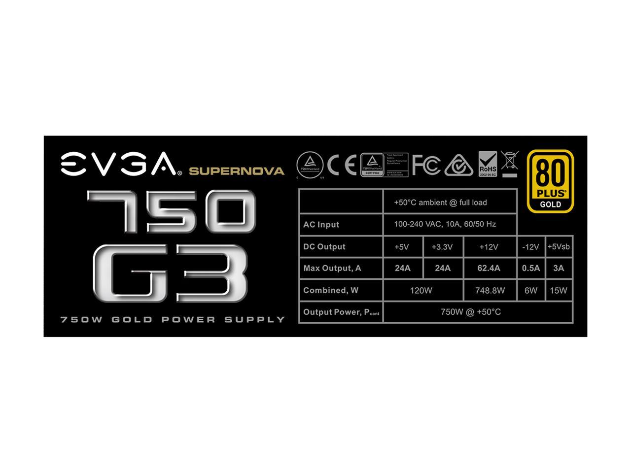 EVGA SuperNOVA 750 G3, 220-G3-0750-X1, 80+ GOLD, 750W Fully Modular, EVGA ECO Mode with New HDB Fan, Includes FREE Power On Self Tester, Compact 150mm Size, Power Supply