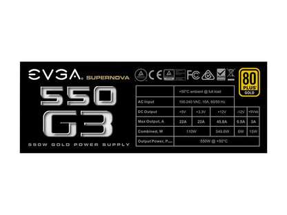 EVGA SuperNOVA 550 G3, 220-G3-0550-Y1, 80+ GOLD, 550W Fully Modular, EVGA ECO Mode with New HDB Fan, Includes FREE Power On Self Tester, Compact 150mm Size, Power Supply